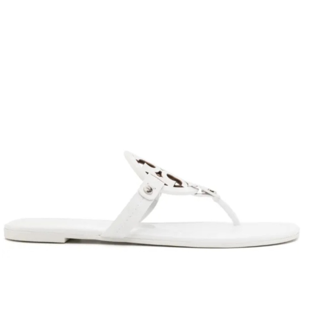Tory Burch 
Miller cut-out leather flip-flops
$267 Sandals Sz 59 optical white - Picture 4 of 16